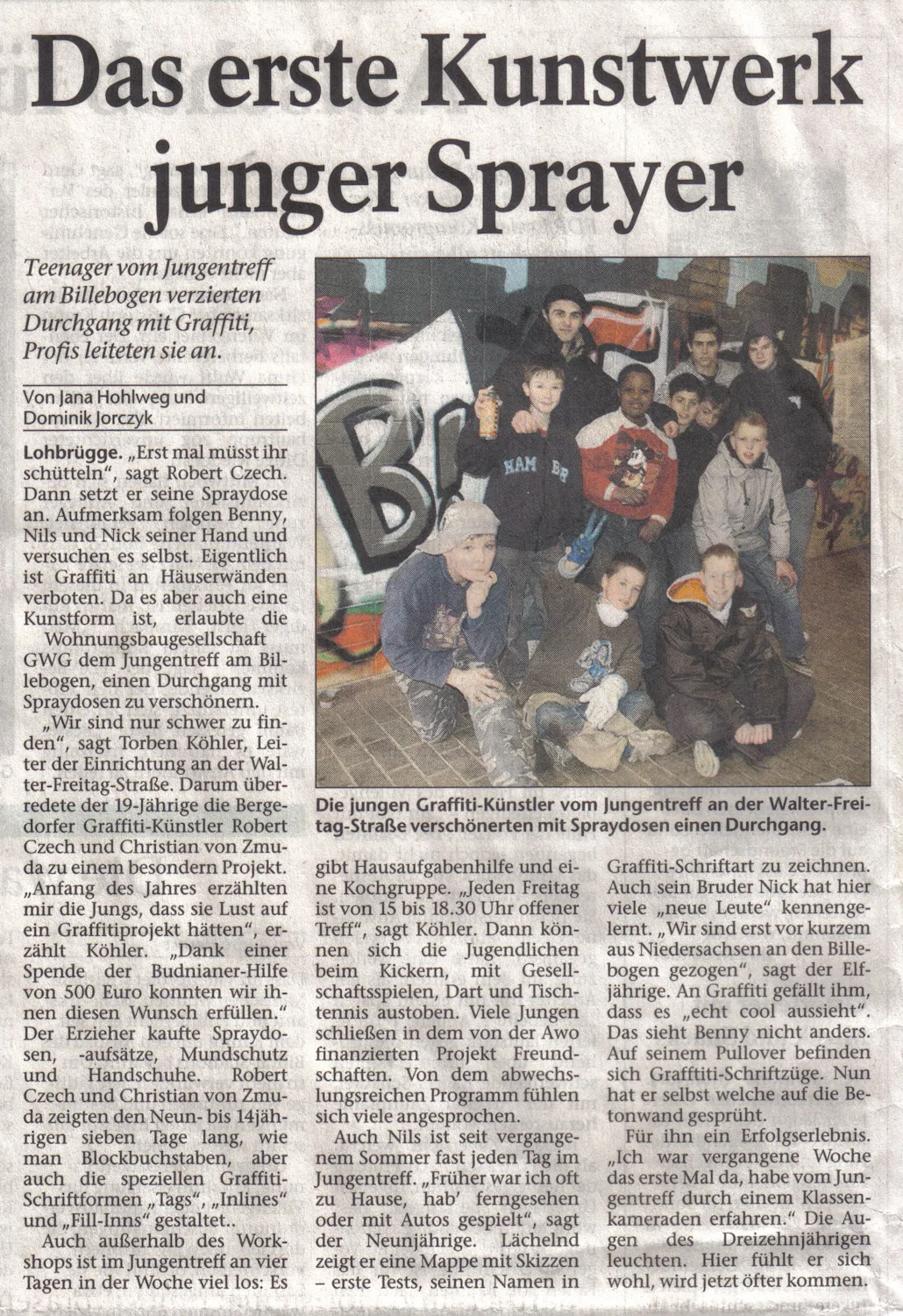 Zeitungsartikel über ein frühes Graffiti-Projekt mit Jugendlichen