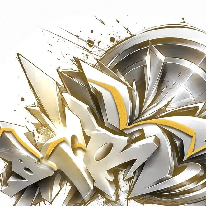 Dynamische gold-silberne Graffiti-Komposition